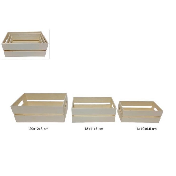 SET 3 CASSETTE LEGNO 20X12X8CM RETTANGOLARI